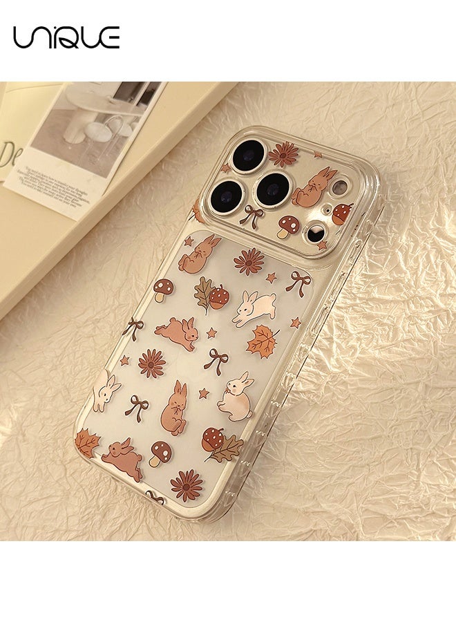 يونيك متوافق مع غطاء iPhone 17 Pro - غطاء هاتف بنمط أرنب الكستناء لفصلي الخريف والشتاء - غطاء هاتف شفاف - للنساء والفتيات، حافة TPU ناعمة مضادة للخدوش ومقاومة للصدمات، غطاء حماية كامل للكاميرا - Image 3